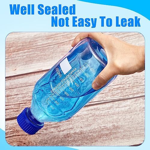 Irenare 8 Pieces Media Storage Bottles Borosilicate Storage Glass Scientific Round Graduated Media Bottle with Blue Gl45 Screw Cap for Lab Water Reagent Liquids(1000 ml)