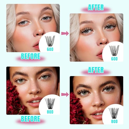 Lash Clusters Kit 320Pcs 60D 80D DIY Individual Lashes Extension Kit Lash Bond And Seal Lash Remover For Eyelashes Extensions Lash Applicator Tool For False Eyelash Cluster Kit At Home(D-Mix10-16mm)