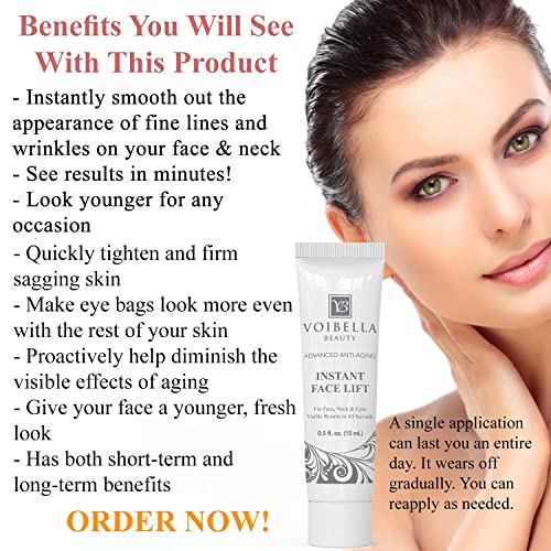 Instant Face Lift Cream - Best Eye, Neck, Face Tightening, Lifting & Firming Serum To Smooth Appearance, Hide Loose Sagging Skin, Puffiness, Fine Lines & Wrinkles Within Mins (Peptides & Stem Cells)