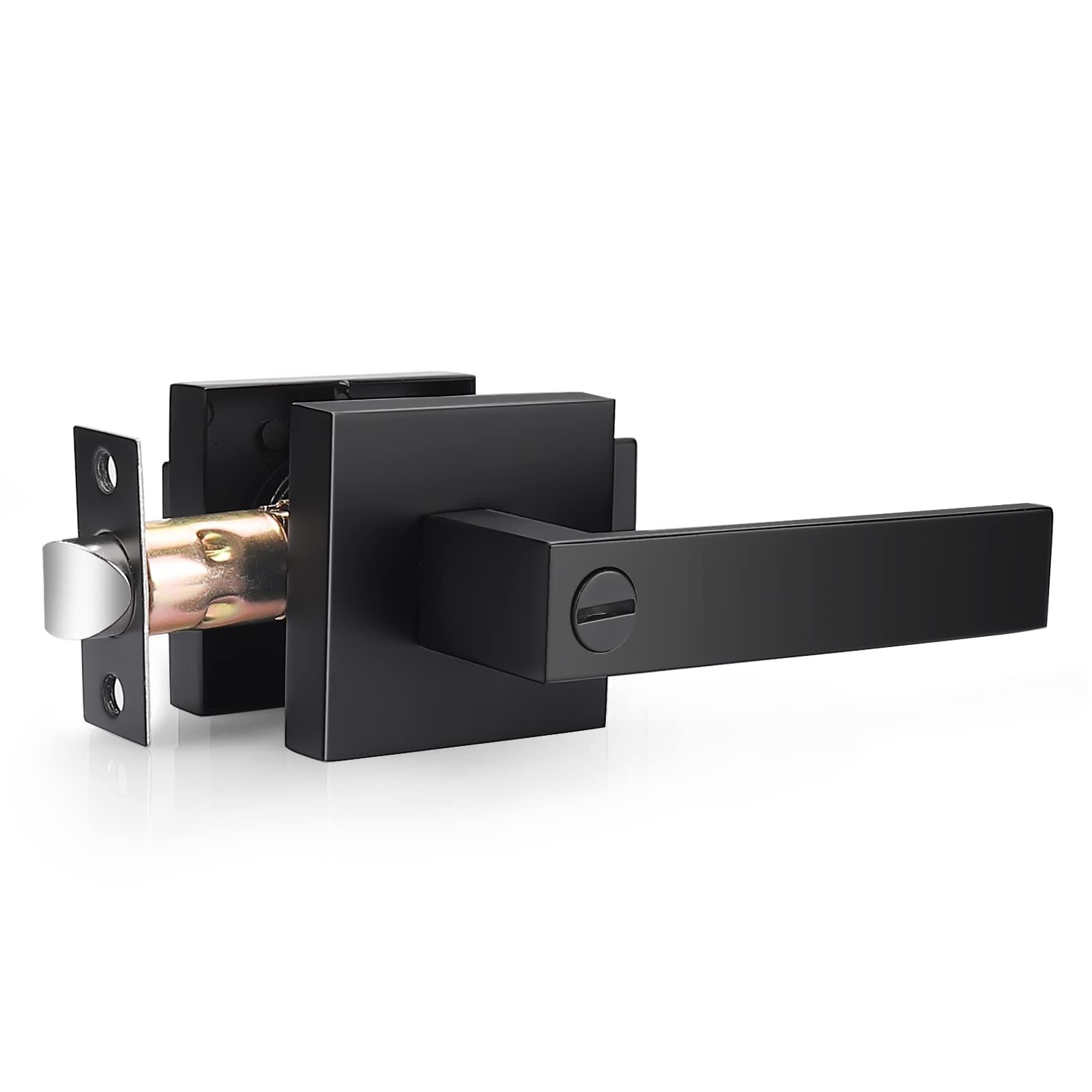 Probrico Door Handle Black Heavy Duty Interior Door Handle for Bedroom & Bathroom, Keyless Privacy Door Lever, Modern Square Door Handle,1 Pack, Matte Black Finish