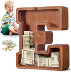 Summidate Large Wooden Piggy Bank for Kids Adults, Alphabets Letter A-Z Piggy Bank for Boys Girls, Coins Bills Change Bank Box Personalized Initial Name Kids Money Bank for Birthday Present and Decor