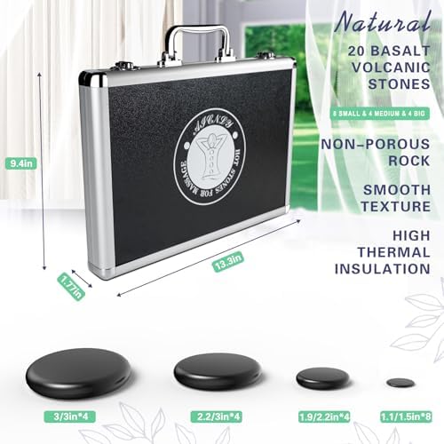 AICNLY Hot Stones Massage Set with Temperature Adjustment-20 Pcs Basalt Hot Stones with Heater Kit, Professional Massage Tool for Spa-Lymphatic Drainage, Relieve Tension and Muscle Pain