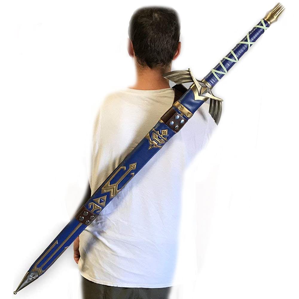 FULL TANG Carbon Steel Master Sword SHARPENED Skyward Limited Edition Deluxe w Belt, 14-Blue-BRB