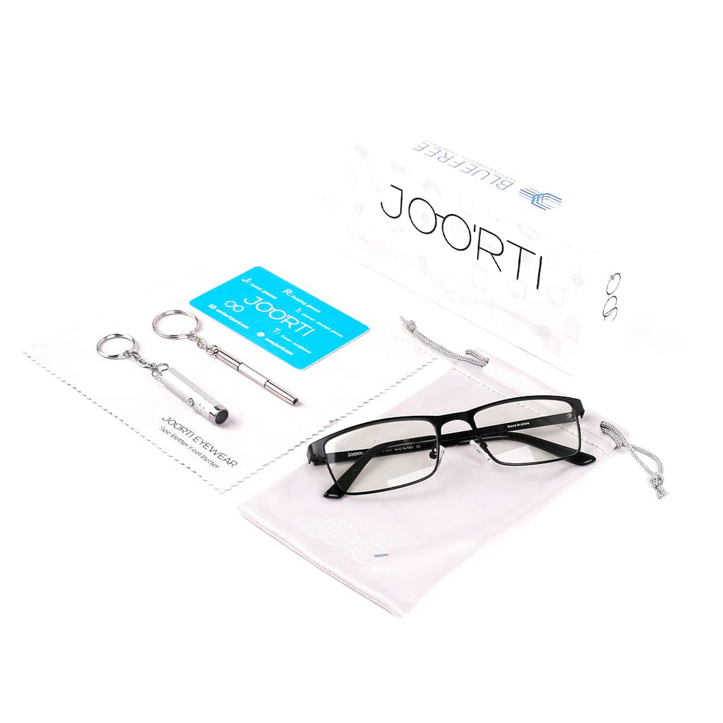 JOO'RTI Blue Light Glasses, Bluelight Blocking Glasses, Metal Rectangle Frame Gaming Computer Glasses for Men, Fake Glasses, Black, 1 Pair