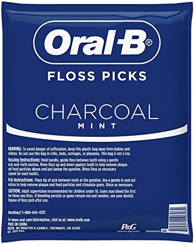 Oral-B Charcoal Infused Mint Dental Floss Picks, 75 Count, Pack Of 4