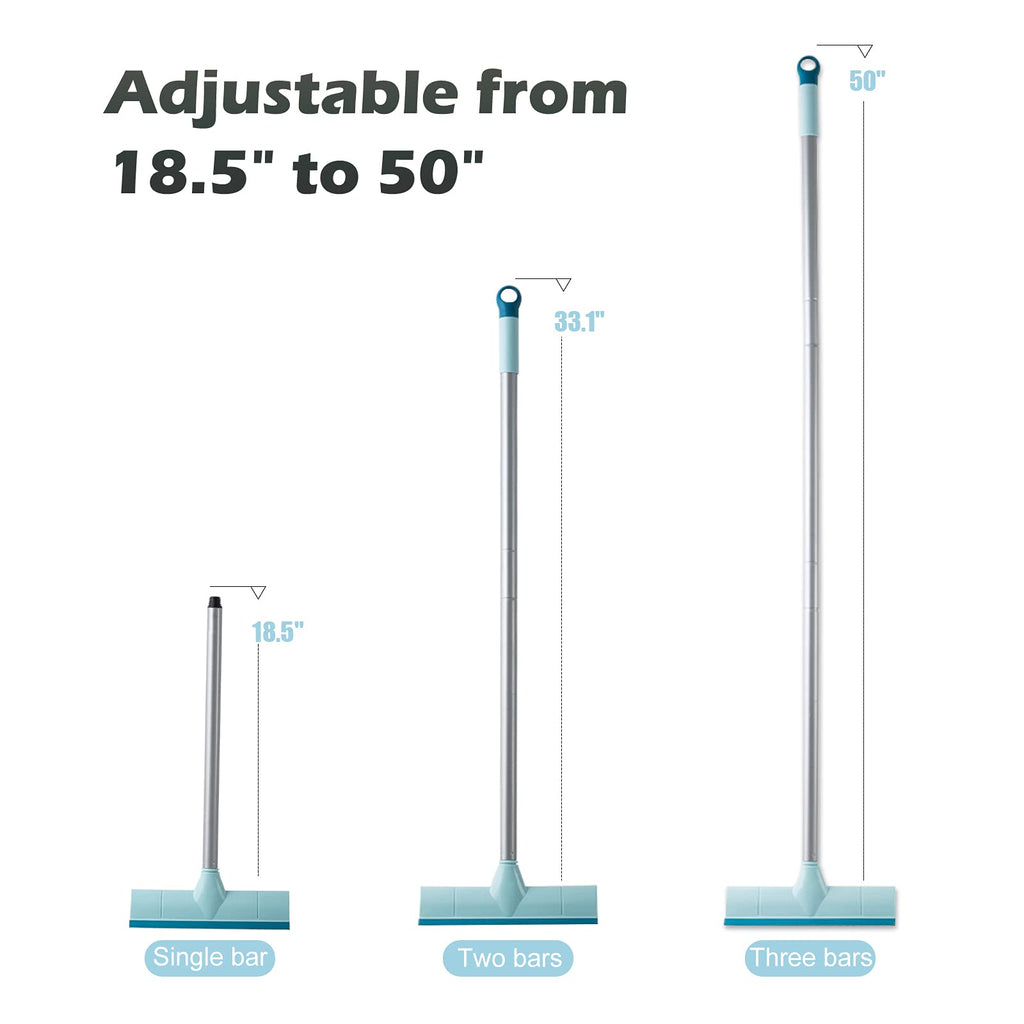 BOOMJOY Floor Scrub Brush with Long Handle, 2 in 1 Scrape and Brush, Stiff Bristles for Cleaning Bathroom, Patio, Garage, Kitchen, Deck, Tile, Blue