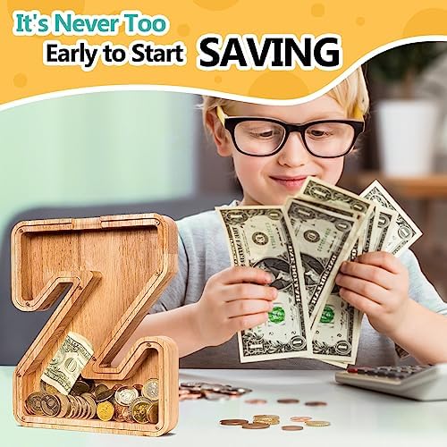 SummiDate Wooden Letter Piggy Bank| Piggy Bank for Boys Girls Toddler| Alphabet Z Money Bank| Coin Bank Birthday Gift for Kids|Birthday Gift for Kids (Z)