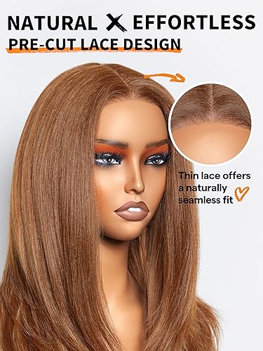 GORGIUS Ombre Brown Wig with Blonde Highlights Glueless Straight Wig Crafted With Style-Archive Technology: Premium Fiber & Remy Human Hair Blended with Natural Pre-Plucked Hairline