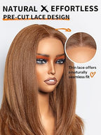 GORGIUS Ombre Brown Wig with Blonde Highlights Glueless Straight Wig Crafted With Style-Archive Technology: Premium Fiber & Remy Human Hair Blended with Natural Pre-Plucked Hairline