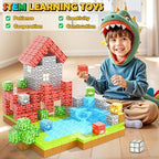 100PCS Magnetic Blocks - Build Mine Magnet World Forest Dinosaur Edition, Sensory STEM Construction Building Toys Kids Games for Toddler Christmas Birthday Gifts for 3 4 5 6 7 8 Years Old Girls & Boys