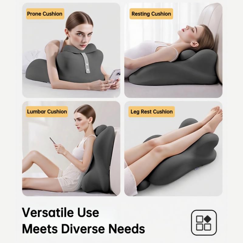 Butt Cushion for Couples - Memory Foam Support Pillow for Women, Sitting and Lying. Ideal for Waist, Neck, and Multi-Position Comfort at Home. Modern Simple Style Pillowcase (All Grey)