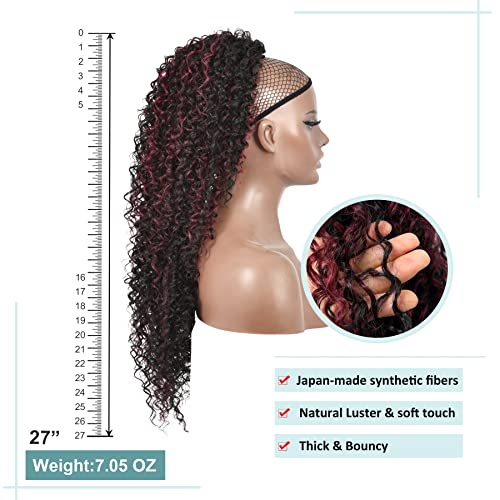 Youthfee 27” Drawstring Ponytail Deep Curly Heat Resistant Synthetic Instant Clip Ponytail Extension Protective Style Afro Kinky Curly Hair Pieces for Women
