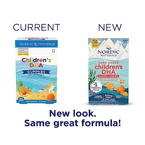 Nordic Naturals Zero Sugar Children’s DHA Gummy Chews, Tropical Punch - 30 Gummy Chews for Kids - 600 mg Total Omega-3s - Brain Development, Learning, Healthy Immunity - Non-GMO - 30 Servings