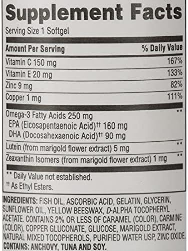 Equate Vision Formula 50+ Lutein, Zeaxanthin & Omega-3, 300 Softgels