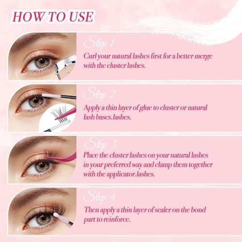 Lash Clusters Kit Wispy Lashes -Lash Clusters Clear Band Eyelash Clusters Natural Look Lash Extension Kit Invisible Band Individual Lashes Clusters 0.07D 8-16MM WideSpan Cluster Eyelash Extension DIY