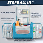 Buruis Large Capacity Toiletry Bag for Women and Men, Hanging Toiletry Organizer Cosmetics Makeup Bag, Water-resistant Dopp kit Shaving Bag for Full Sized Toiletries, Travel Essentials (Light Blue)
