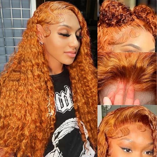 Ginger Wig Human Hair 13x4 deep wave Ginger Orange Lace Front Wigs Human Hair HD Transparent Lace Frontal 350 Colored Human Hair Wig Pre Plucked 180% Density 20inch