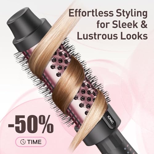 Thermal Brush Blowout, Curling Iron 1.5 Inch Thermal Round Hair Curling Brush with 5 Temp Settings, Universal Voltage, Tourmaline Ceramic, Negative Ion Technology, New Update Rose Gold
