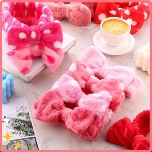 WILLBOND 24 Pack Spa Headband Bow Hairband Facial Makeup Women Face Wash Adjustable Skincare Headbands Flannel Towel Soft Head Wraps for Women Shower Washing Face(Cute Pattern)