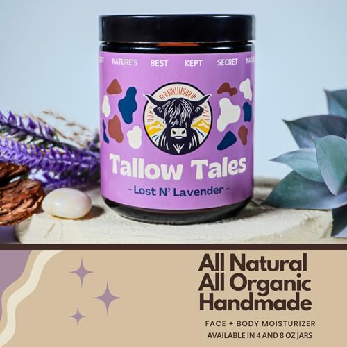 Grass-Fed & Finished Organic Tallow Cream | Face & Body Moisturizer | Lost N' Lavender (Lavender Essential Oil & Jojoba Oil) | For Sensitive, Dry & Irritated Skin (4 Fl Oz)(A1)