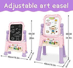 Art Easel for Kids, Adjustable Standing Rotatable Double Sided Easel with Painting Accessories for Toddlers Boys and Girls-Pink