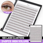 Bodermincer Black/Colored Cluster Lashes 240pcs 20D/40D DIY Eyelash Extension D Curl Long Individual Lashes Mixed Tray Faux Mink Lash Clusters Extensions 8-22mm (10D-10mm)