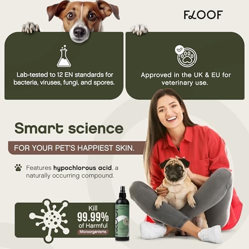 Hypochlorous Acid Spray for Dogs - Hot Spot Treatment & Allergy Relief - Dog Skin Anti Itching & Paw Licking Remedy - Wound Cleanser Spray (8.5 FL OZ) (Pack of 1)