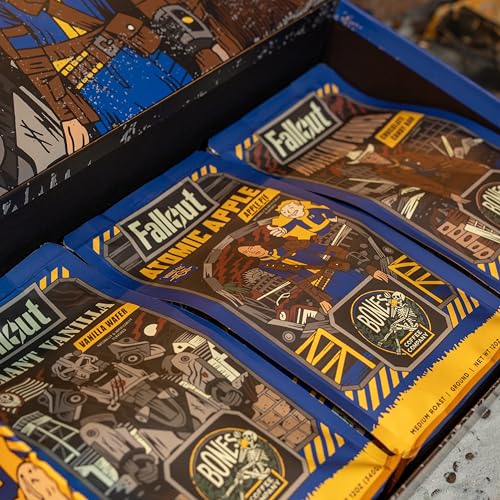 Bones Coffee Company Fallout Collector's Box Sample Pack Gift Set, Flavored Coffee Beans, Medium Roast Ground Coffee Low Acid, Apple Pie Flavor (12 oz Pack of 3)