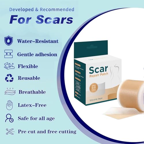 Losveo Silicone Scar Sheets for Face Wrinkles, Medical Grade Silicone Scar Sheets(1.6”x 120” Roll-3M) for Surgical Scars, C-Section, Burn, and Acne Scars- Reusable Scar Removal Strips