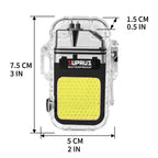 SUPRUS Waterproof 3 Modes of Flashlight Windproof Lighter Dual Arc Electric Rechargeable Dual Arc Plasma Lighter with Survival Emergency Whistle and Lanyard (Black, 2Packs)