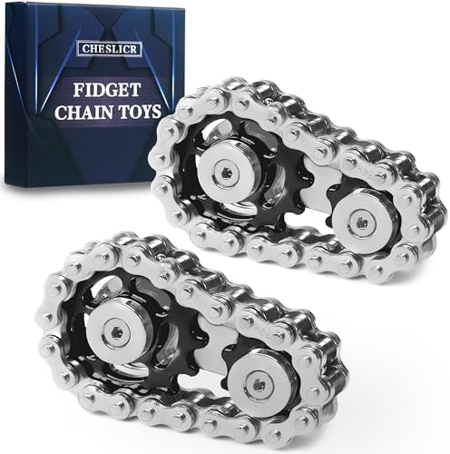 Fidget Spinners Toys for Adults Metal Figette Bike Chain Pain Stim Fidgets Toy for Teens ADHD Cool Gadgets Desk Offices Gift Anxiety Relief Items Stress Tool Sensory Spiky Toy for Autism - Black 2pc