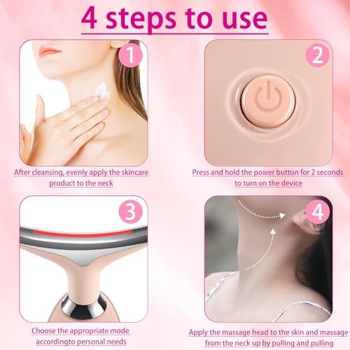 7-in-1 Face and Neck Massage Tool for Skin Care Gift, Multifunctional Electric Red Light Therapy for Face, Wrinkles, Double Chin (Pink)