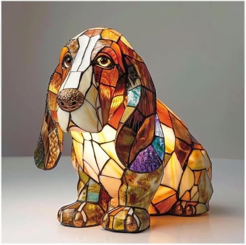 Fanyil Glowbuddy Dog Lamp - Dachshund Lamp, Dog Series Art Night Light, Stained Resin French Bulldog Tabletop Night Light, Cute Pet Dogs Themed LED Table Lamps, Unique Gifts (H)