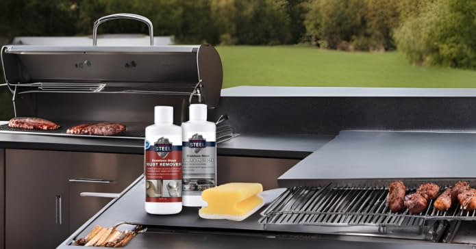 CLEAN MY STEEL Stainless Steel Rust Stain Remover & Cleaner Kit, NSF Safe for Food Areas. Includes Cleaner for Commercial Equipment, Appliances, Gloves & Sponge (8.5 oz)