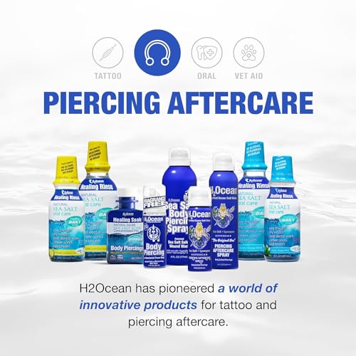 H2Ocean Piercing Aftercare Spray, Saline Spray for Piercings Cleaning Solution, with Sea Salt Nipple, Ear, Nose, Lip, Belly Piercings Cleaning Spray with Sea Salt & Bump Treatment, Set of 2