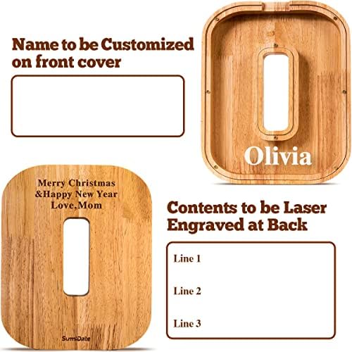 Summidate Customized Name Large Wooden Piggy Bank for Kids Boys Girls Alphabets Letter A-Z Coins Bills Money Change Bank Box Initial on Clear Cover (Laser Engraved) (Alphabet-O, Personalized-9")
