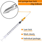 100 Pack 1ml 25 Gauge 5/8 Inch, for Scientific Labs, Industrial Dispensing and Liquid Measuring Supplies, Individually Sealed Packaging