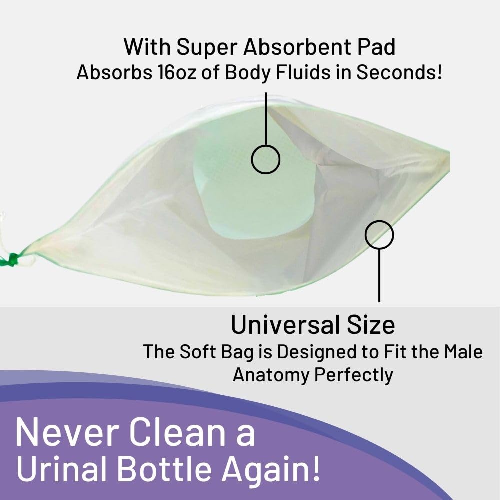Disposable Male Urinal Bag Carebag Pee Bag Medical Grade with Super Absorbent Pad, 20 Count – Travel Urinal for Men – 20 Bedside Urinal Bottle Bags – Leak-Resistant