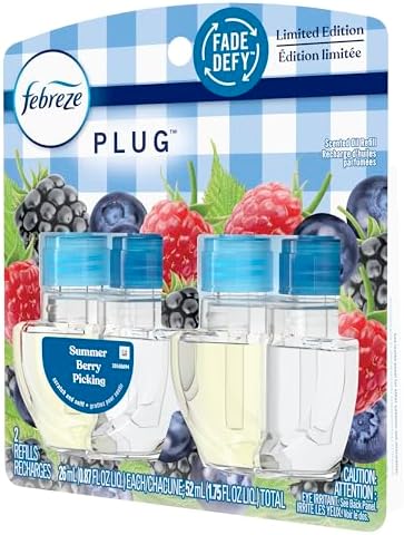 Febreze Plug In Air Freshener, Odor-Fighting Scented Oil Refill, Summer Berry Picking, 2 Refill