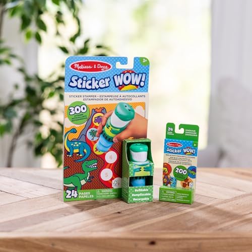 Melissa & Doug Sticker Wow!™ Dinosaur Bundle: 24-Page Activity Book, Refillable Sticker Stamper, Mini Pad, 500 Stickers, Arts and Crafts for Kids Ages 3+