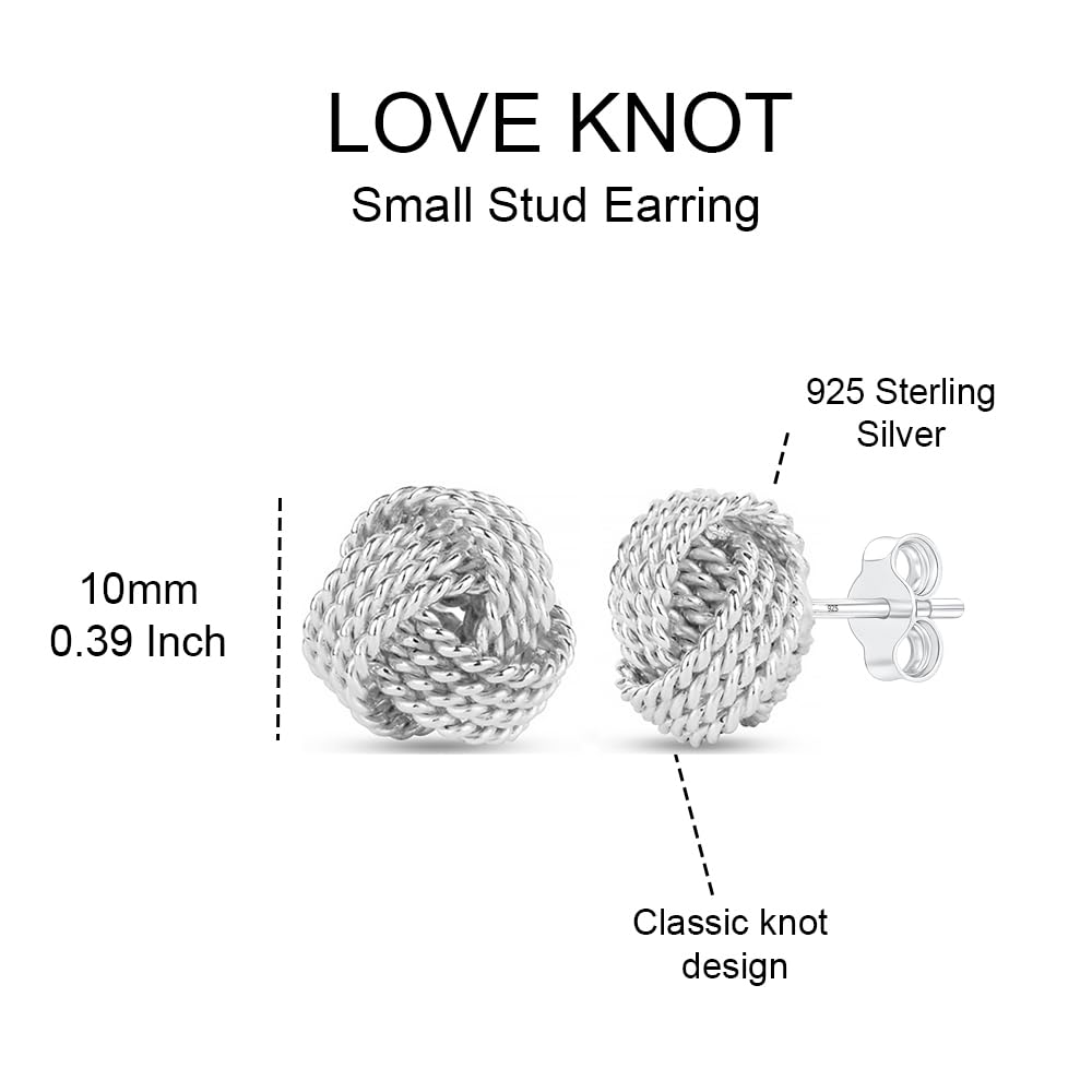 LeCalla Sterling Silver Knot Earrings Jewelry Italian Design Diamond-Cut Twisted Wire Love Knot Stud Earring for Women 10mm