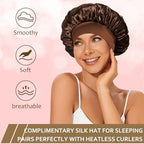 Satin Heatless Hair Curler, 16 Piece Set, Overnight Heatless Curls, Not easy to slip Heatless Curling Rod You Can Sleep In, Soft Silk DIY Hair Styling Tools Kit, Silk Bonnet for Sleeping-Brown