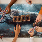 Playmats for Magic: The Gathering MTG Card Game Mat Plus 50 Pcs Card Sleeves, 24 x 14 inch TCG Mat with Stitched Edge for Commander Deck Duskmourn Board Game, Wild Wolf
