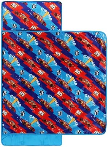 Jay Franco Toddler Nap Mat with Built-in Pillow and Blanket - Soft 46 x 20-inch Microfiber Kids Sleeping Bag for School or Sleepover, Multi - Cars