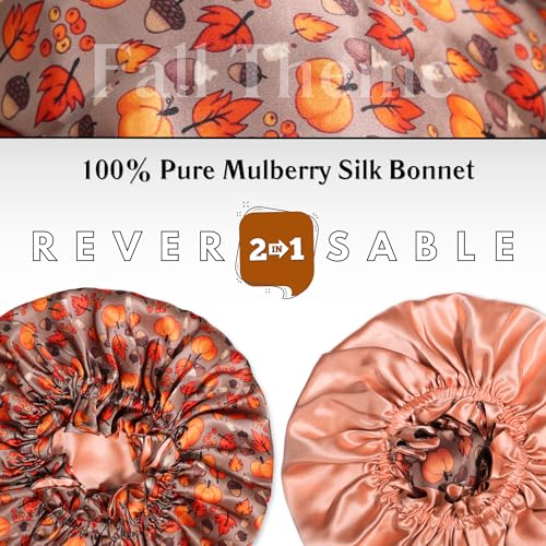 NOCHKA 100% Mulberry Silk Bonnet for Women Hair Care, Double Layered, Silk Hair Wrap for Sleeping with Elastic Stay On (Acorn)