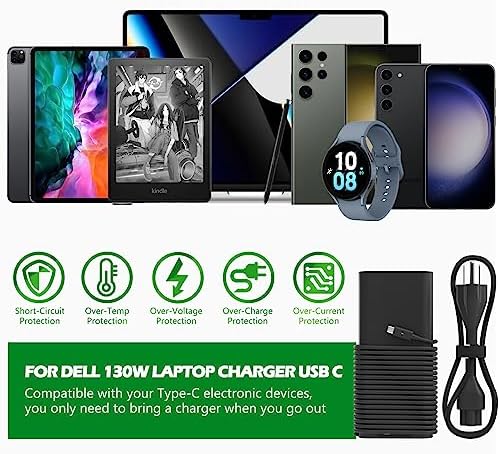 130W USB C Laptop Charger Compatible with Dell Computer XPS 15 17 9575 9500 9510 9520 9530 9700 9710 9720 9730,Precision 5470 5480 5550 5560 5530 5570 5750 5760 5770 3550 3560 3570 3571 2in1,Latitude