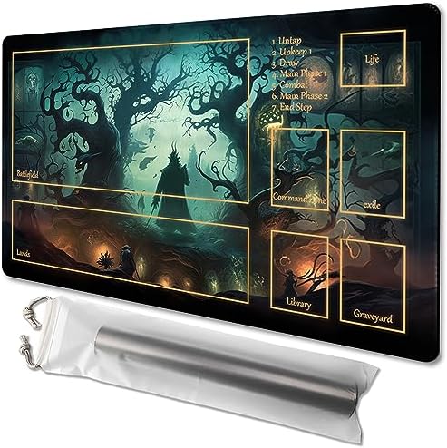 MTG Playmat Size 24x14in Free Storage Bags Non-Slip Backing Printing, Ideal for Card Game Enthusiasts TCG Playmat (with Zone,High-Tech)