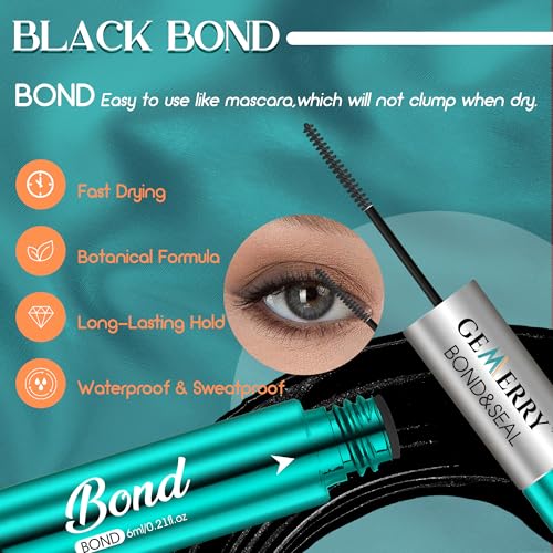 GEMERRY Lash Bond and Seal Waterproof Sensitive Eyes-Friendly Lash Cluster Glue New Upgraded Formula 12 ml Bond and Seal Lash Glue Strong Hold Eyelash Glue for Self Use at Home