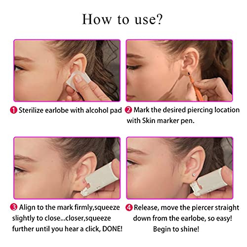 2PCS Disposable Ear Piercing Kit Ear Piercing Gun Self Use Ear Piercings Kit Cartilage Piercing Gun with Hypoallergenic Earrings(3mm,Silver)