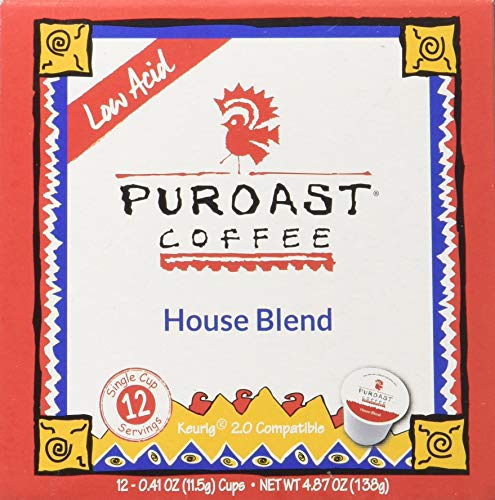 Puroast Low Acid Coffee| House Blend Single Serve Pods | Medium Roast | High Antioxidants & High pH |No Bitter Aftertaste | Reduced Heartburn & GERD Friendly | 12 Count - Compatible with Keurig Brewer